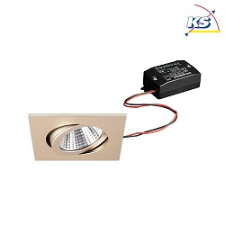 Recessed LED spot, IP20, square, 230V AC, 6W 3000K 640lm 38, swivelling 20, matt champaign