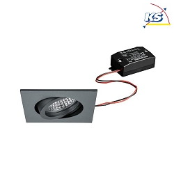 Recessed LED spot, IP20, square, 230V AC, 6W 3000K 640lm 38, swivelling 20, matt titanium