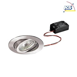 LED Einbaustrahler-Set, V4A, IP20, rund, 230V AC, 6W 3000K 640lm 38, schwenkbar 25, Edelstahl