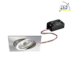 Recessed LED spot set, V4A, IP20, square, 230V AC, 6W 3000K 640lm 38, swivelling 25, stainless steel