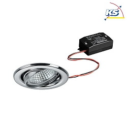 Recessed LED spot set incl. converter, IP20, round, 230V AC, 6W 3000K 640lm 38, swivelling 25, chrome