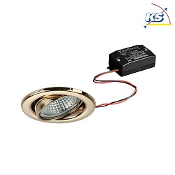 Recessed LED spot set incl. converter, IP20, round, 230V AC, 6W 3000K 640lm 38, swivelling 25, gold