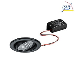 Recessed LED spot set incl. converter, IP20, round, 230V AC, 6W 3000K 640lm 38, swivelling 25, black