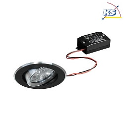 Recessed LED spot set incl. converter, IP20, round, 230V AC, 6W 3000K 640lm 38, swivelling 25, black / alu