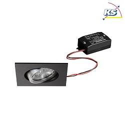 Recessed LED spot set incl. converter, IP20, round, 230V AC, 6W 3000K 640lm 38, swivelling 25, black / alu