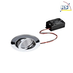 Recessed LED spot set incl. converter, IP20, 230V, 7W 2700K 770lm 38, swivelling, matt chrome