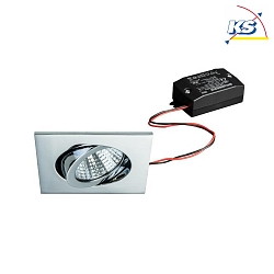 Recessed LED spot set incl. converter, IP20, square, 230V, 7W 2700K 740lm 38, swivelling 30, chrome