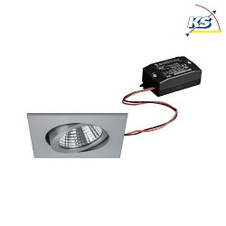 Recessed LED spot set incl. converter, IP20, square, 230V, 7W 2700K 740lm 38, swivelling 30, matt alu