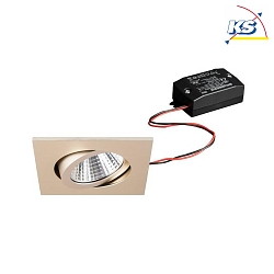 Recessed LED spot set incl. converter, IP20, square, 230V, 7W 2700K 740lm 38, swivelling 30, matt champaign