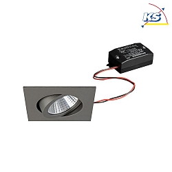 Recessed LED spot set incl. converter, IP20, square, 230V, 7W 2700K 740lm 38, swivelling 30, matt titanium