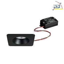 Recessed LED downlight set incl. converter, IP54, square, 230V AC, 6W 2700K 540lm 38, fixed, black