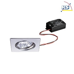 Recessed LED spot set incl. converter, IP20, square, 230V, 6W 3000K 640lm 38, swivelling 25, chrome