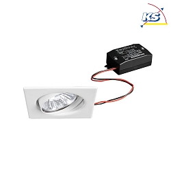 Recessed LED spot set incl. converter, IP20, square, 230V, 6W 3000K 640lm 38, swivelling 25, white