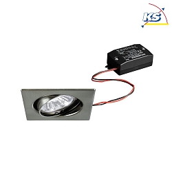 Recessed LED spot set incl. converter, IP20, square, 230V, 6W 3000K 640lm 38, swivelling 25, matt nickel