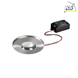 Recessed outdoor LED downlight set incl. converter, V4A, IP65, 230V AC, 6W 3000K 510m 38, fixed, stainless steel