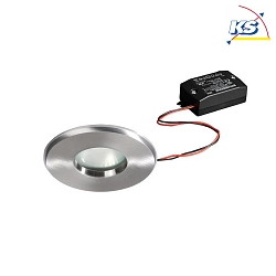 Outdoor LED Einbau-Downlight-Set inkl. Konverter, V4A, IP65, 230V AC, 6W 3000K 510m 38, starr, Edelstahl