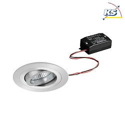 Recessed LED spot set incl. converter, IP20, round, 230V, 6W 3000K 640lm 38, swivelling 30, matt alu