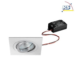 Recessed LED spot set incl. converter, IP20, round, 230V, 6W 3000K 640lm 38, swivelling 30, matt alu