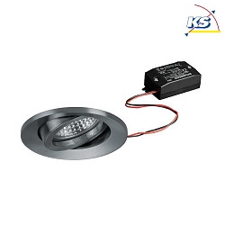 Recessed LED spot set incl. converter, IP20, round, 230V, 6W 3000K 640lm 38, swivelling 20, matt nickel