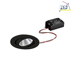 Recessed LED spot set incl. converter, IP20, round, 230V, 7W 3000K 770lm 38, swivelling, black