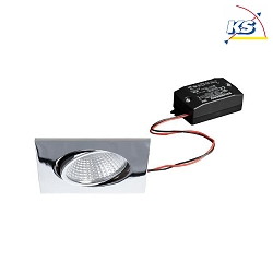 Recessed LED spot set BB05 incl. converter, IP20, square, 230V, 6W 3000K 640lm 38, swivelling 30, chrome