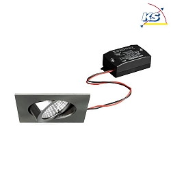 LED Einbaustrahler-Set BB05 inkl. Konverter, IP20, eckig, 230V, 6W 3000K 640lm 38, schwenkbar 30, Nickel matt