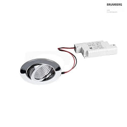 Recessed LED spot set incl. converter, IP20, round, 230V, 7W 2700K 740lm 38, swivelling 30, chrome