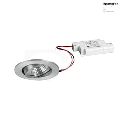 Recessed LED spot set incl. converter, IP20, round, 230V, 7W 2700K 740lm 38, swivelling 30, matt alu