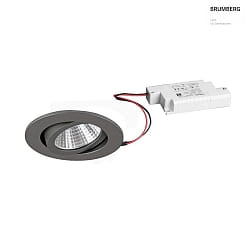 Recessed LED spot set incl. converter, IP20, round, 230V, 7W 2700K 740lm 38, swivelling 30, matt titanium