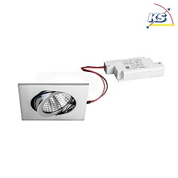 Recessed LED spot set incl. converter, IP20, square, 230V, 7W 2700K 740lm 38, swivelling 30, chrome