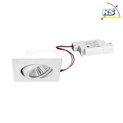 Recessed LED spot set incl. converter, IP20, square, 230V, 7W 2700K 740lm 38, swivelling 30, white