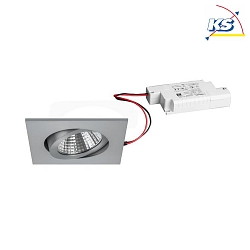 Recessed LED spot set incl. converter, IP20, square, 230V, 7W 2700K 740lm 38, swivelling 30, matt alu