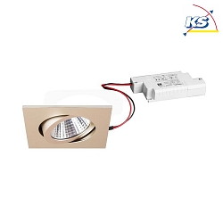 Recessed LED spot set incl. converter, IP20, square, 230V, 7W 2700K 740lm 38, swivelling 30, matt champaign