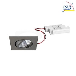 Recessed LED spot set incl. converter, IP20, square, 230V, 7W 2700K 740lm 38, swivelling 30, matt titanium