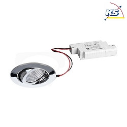 Outdoor LED Einbaustrahler-Set inkl. Konverter, IP65, rund, 230V, 6W 3000K 650lm 38, schwenkbar 30, dimmbar, Chrom