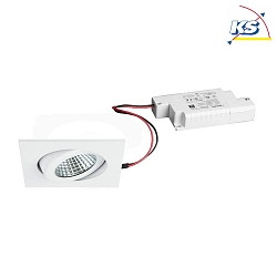 Outdoor LED Einbaustrahler-Set inkl. Konverter, IP65, quadratisch, 230V, 6W 3000K 650lm 38, schwenkbar 30, dimmbar, Wei