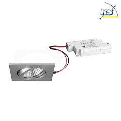 Outdoor LED Einbaustrahler-Set inkl. Konverter, IP65, quadratisch, 230V, 6W 3000K 650lm 38, schwenkbar 30, dimmbar, Alu matt