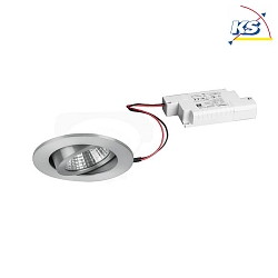 Recessed LED spot set incl. converter, IP20, round, 230V, 7W 3000K 740lm 38, swivelling 30, dimmable, matt alu