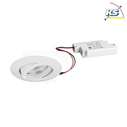 Recessed LED spot set BB09 dim2warm incl. converter, IP20, round, 230V, 6W 1800-3000K 460lm 38, swivelling 25, white