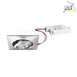 Recessed LED spot set BB14 dim2warm incl. converter, IP20, square, 230V, 6W 1800-3000K 460lm 38, swivelling 25, chrome