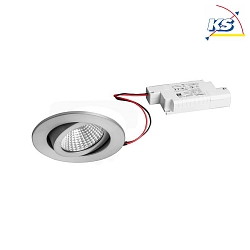 Recessed LED spot set dim2warm incl. converter, IP20, round, 230V, 6W 1800-3000K 460lm 38, swivelling 30, matt alu