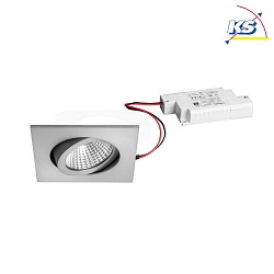 Recessed LED spot set dim2warm incl. converter, IP20, square, 230V, 6W 1800-3000K 460lm 38, swivelling 30, matt alu