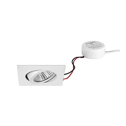 Recessed LED spot set BB03 with round converter, IP20, square, 230V, 6W 3000K 640lm 38, swivelling 30, dimmable, white