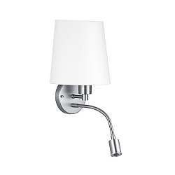 Wandleuchte mit Stoffschirm + 3W LED-Leseleuchte, Ausladung 15cm, E27 max. 60W, Nickel matt / Chintz rohwei