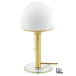 Retro table luminaire, H 40cm /  19cm, E27, with pull switch chain, clear glass base / matt brass / opal matt glass shade