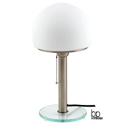 Retro table luminaire, H 40cm /  19cm, E27, with pull switch chain, clear glass base / matt nickel / opal matt glass shade