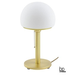 Retro table luminaire, H 40cm /  19cm, E27, with pull switch chain, matt brass metal base / opal matt glass