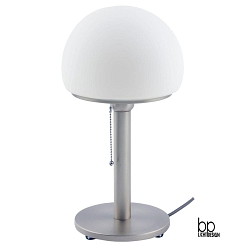 Retro table luminaire, H 40cm /  19cm, E27, with pull switch chain, matt nickel metal base / opal matt glass