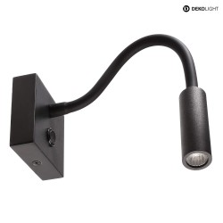 Lampada da parete BRAHE I con interruttore, con braccio flessibile IP20, nero 