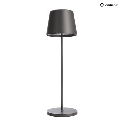 Lampada da tavolo a batteria CANIS IP65, grigio scuro, opaco dimmerabile